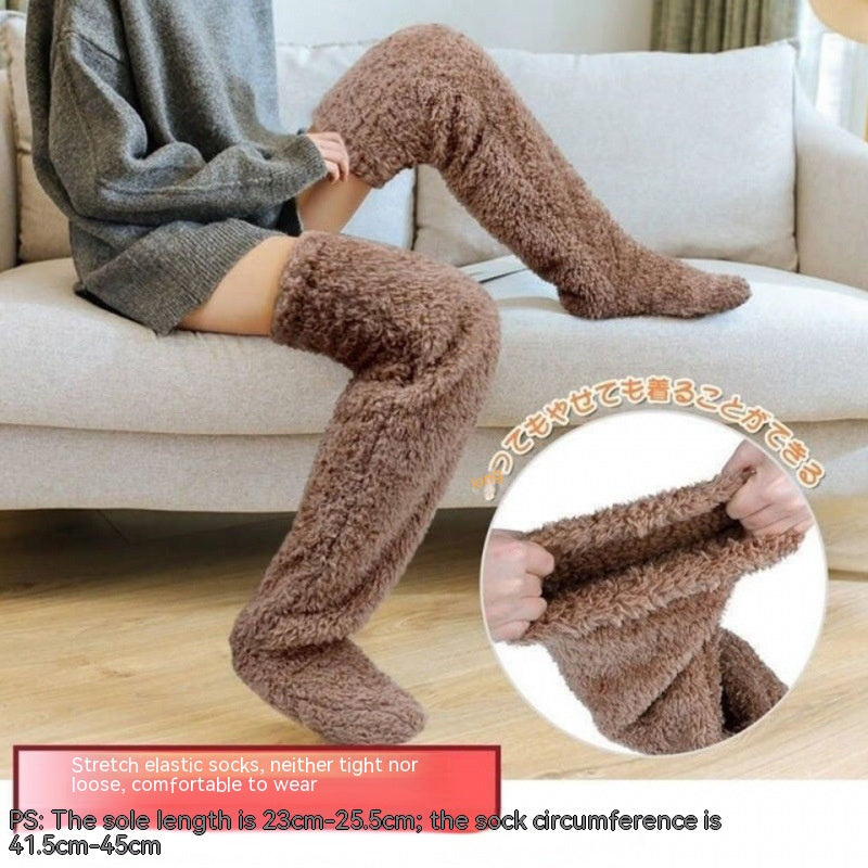 Over Knee High Fuzzy Long Socks Winter Warm Cold Leg Knee Joint Cold-Proof Stockings Home Floor Sleeping Socks