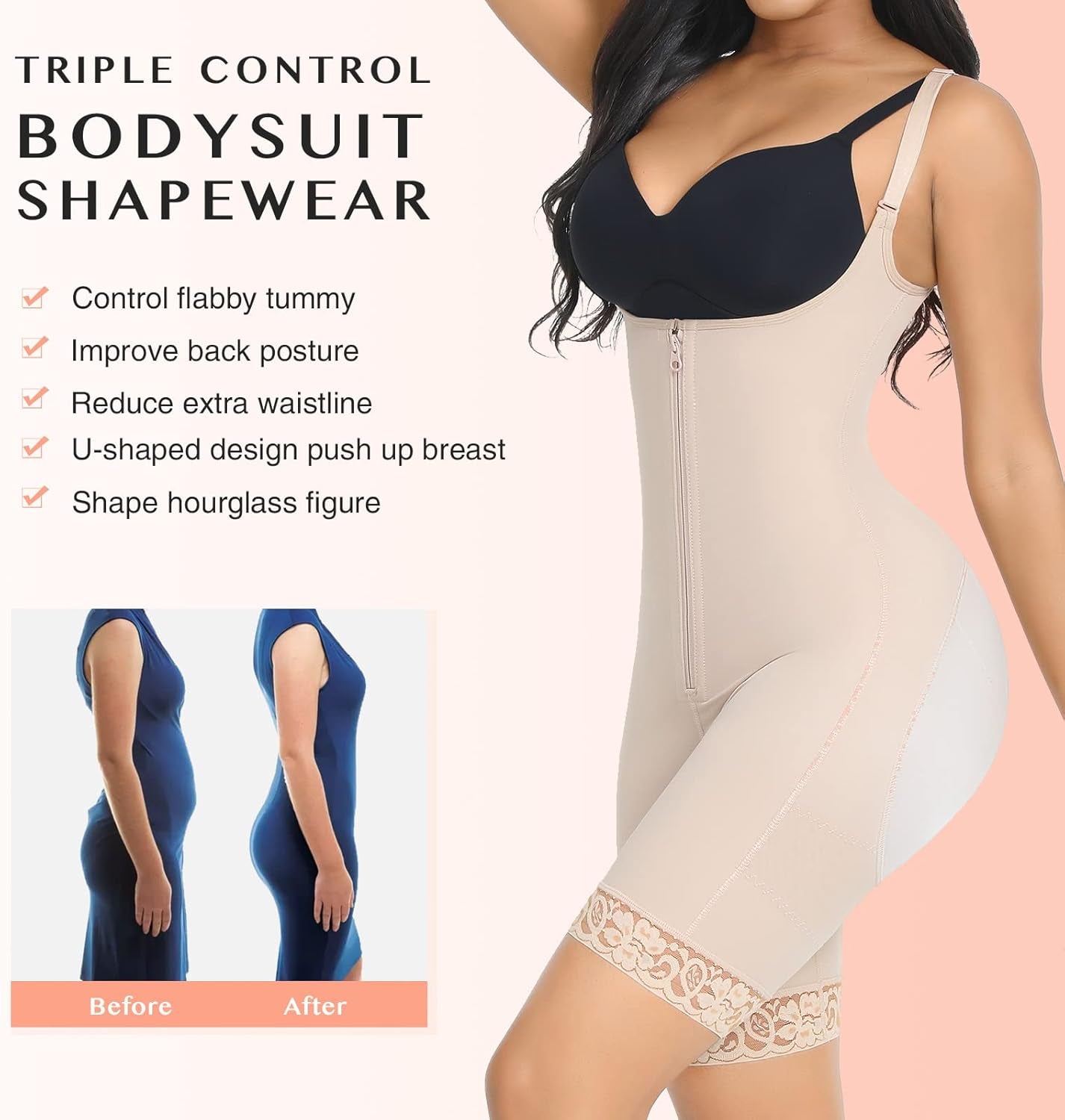 Shapewear for Women Tummy Control Fajas Colombianas Body Shaper for Women Zipper Open Bust Bodysuit Waist Trainer