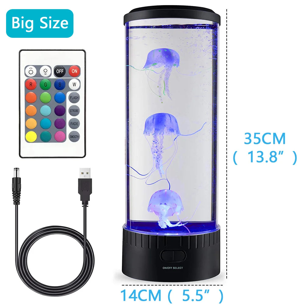 Jellyfish Lamp Color Changing Remote Control Aquarium Tank LED Night Light Birthday Gift USB Charging Relaxing Mood